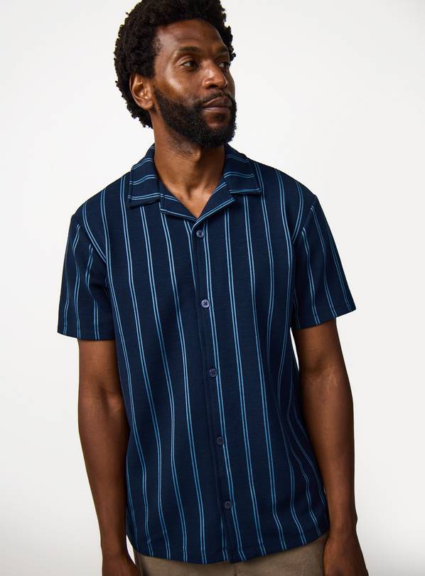 Blue Vertical Stripe Short Sleeve Shirt  S