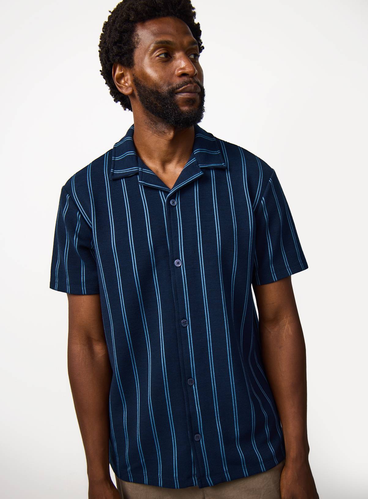 Blue Vertical Stripe Short Sleeve Shirt  XXXL - Image 1