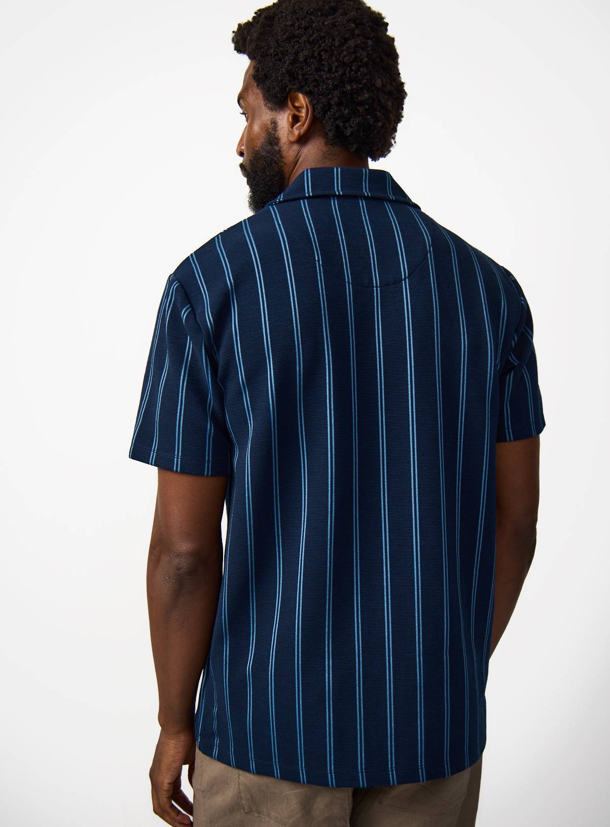 Blue Vertical Stripe Short Sleeve Shirt  XXXL - Image 5