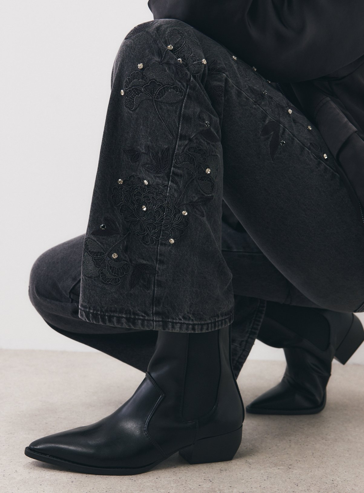 Black Embroidered Bootcut Jeans 18 - Image 1 thumbnail