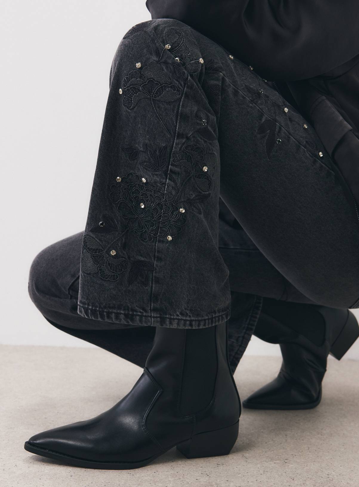 Black Embroidered Bootcut Jeans 18 - Image 1