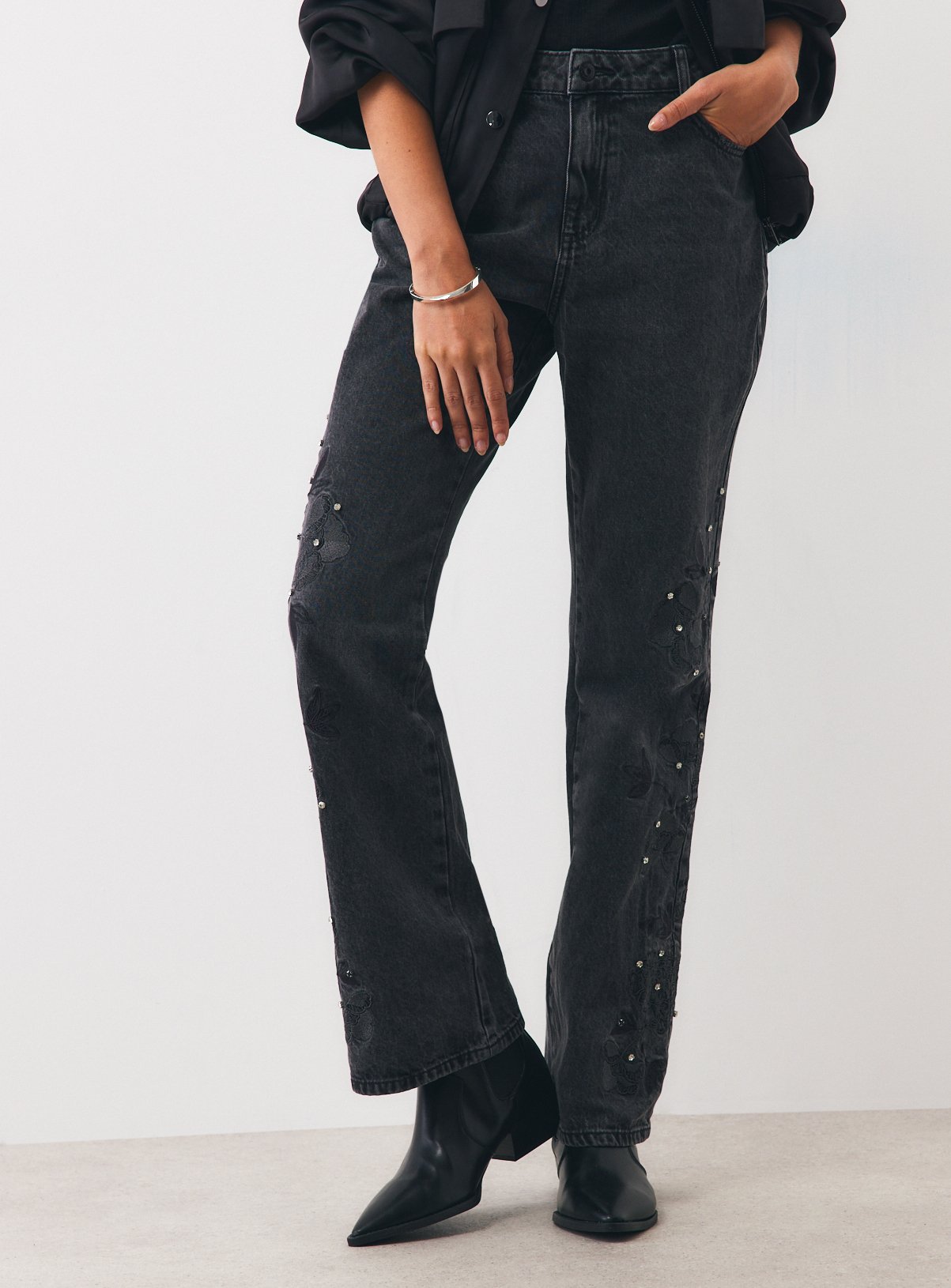 Black Embroidered Bootcut Jeans 18 - Image 2 thumbnail
