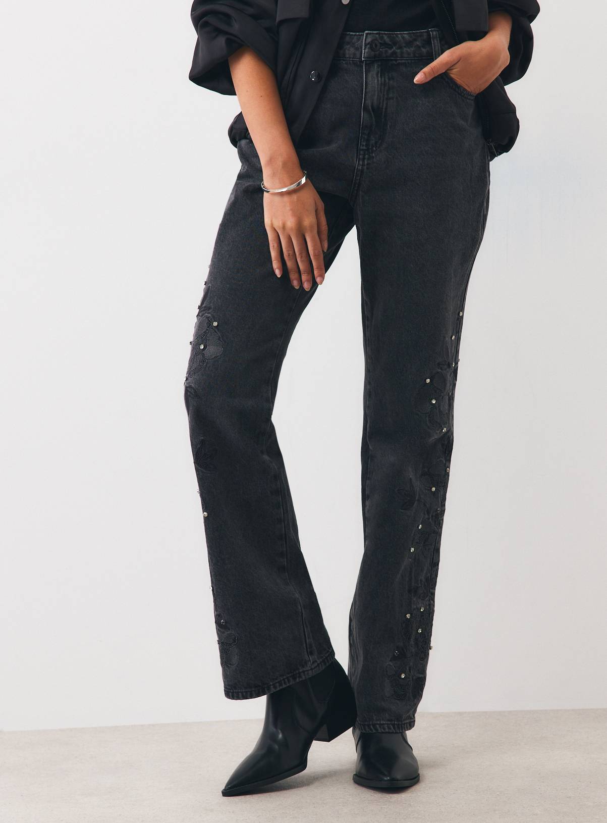 Black Embroidered Bootcut Jeans 18 - Image 2