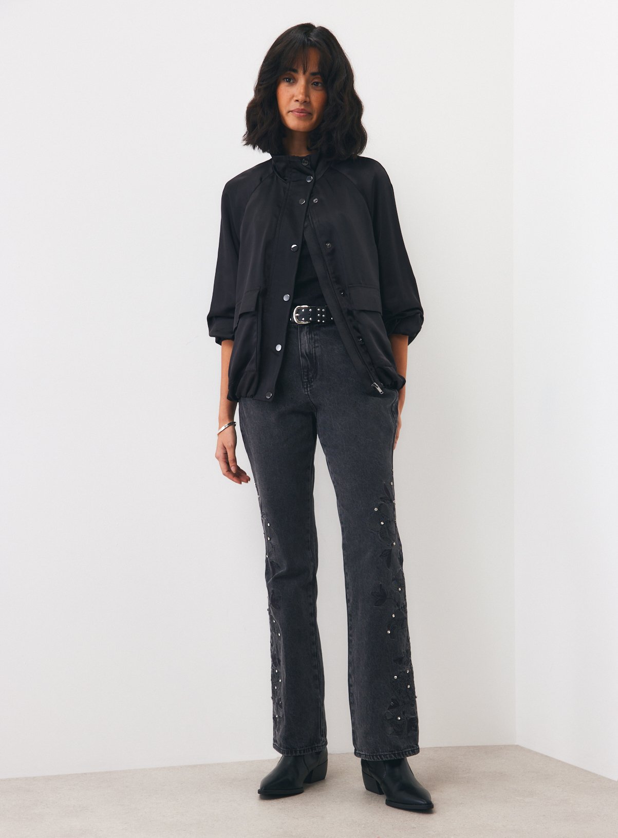 Black Embroidered Bootcut Jeans 18 - Image 3 thumbnail