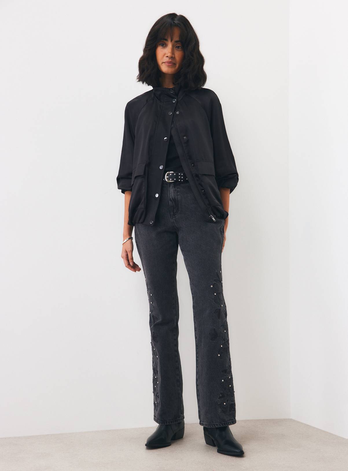 Black Embroidered Bootcut Jeans 18 - Image 3