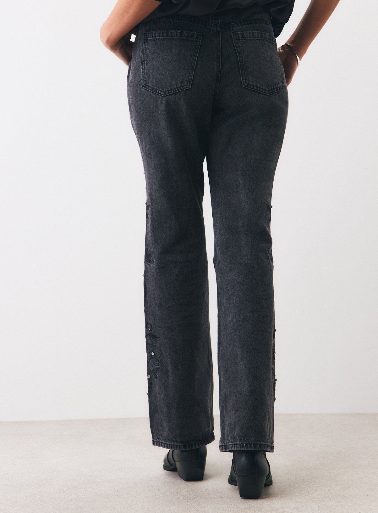 Black Embroidered Bootcut Jeans 18 - Image 4 thumbnail