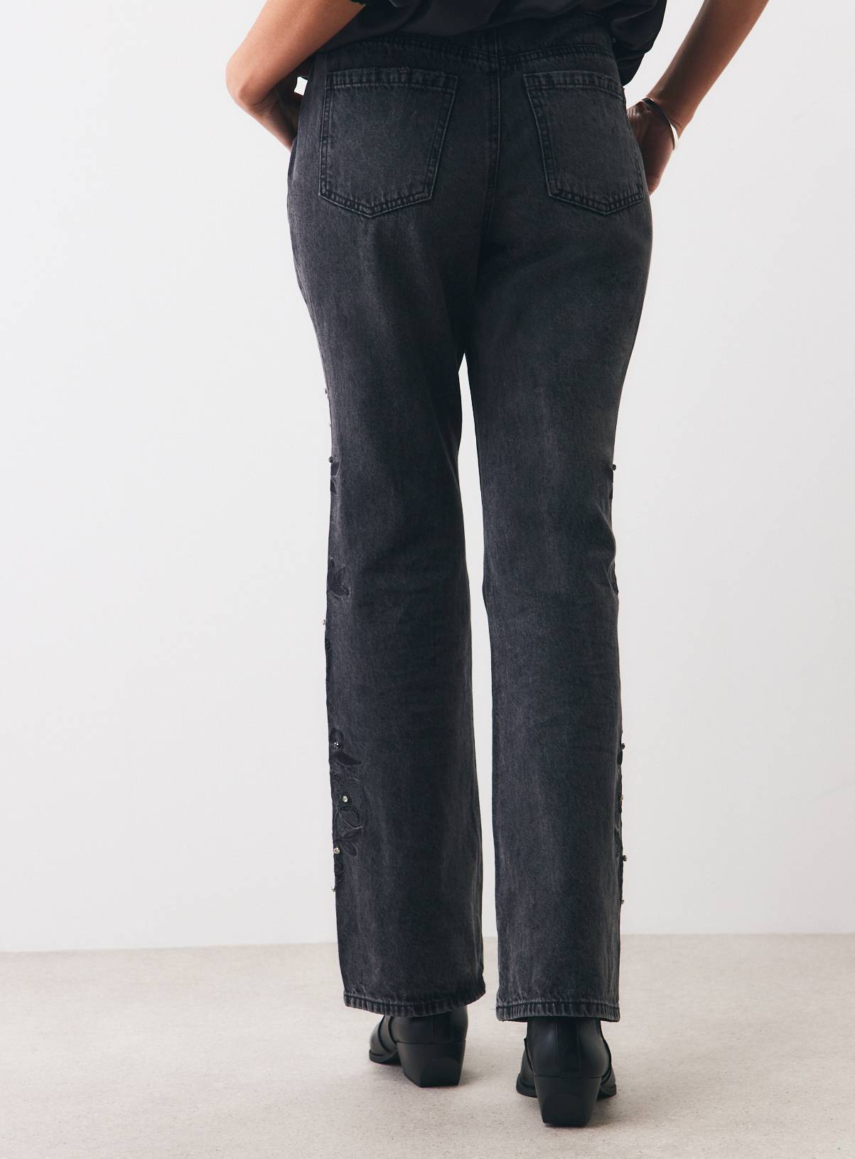 Black Embroidered Bootcut Jeans 18 - Image 4
