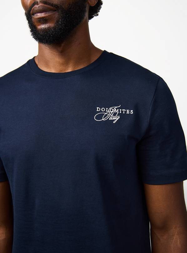 Navy Dolomites Print & Embroidered Regular Fit T-Shirt M