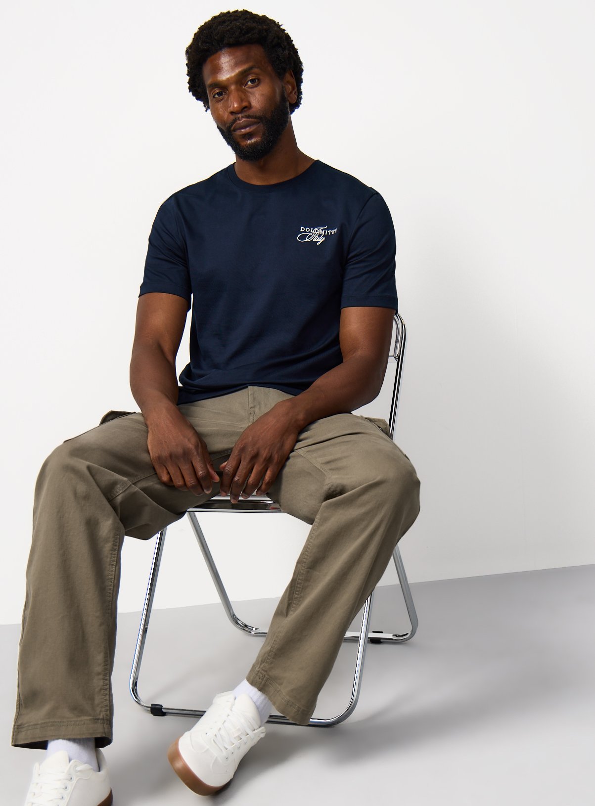Navy Dolomites Print & Embroidered Regular Fit T-Shirt XS - Image 2 thumbnail