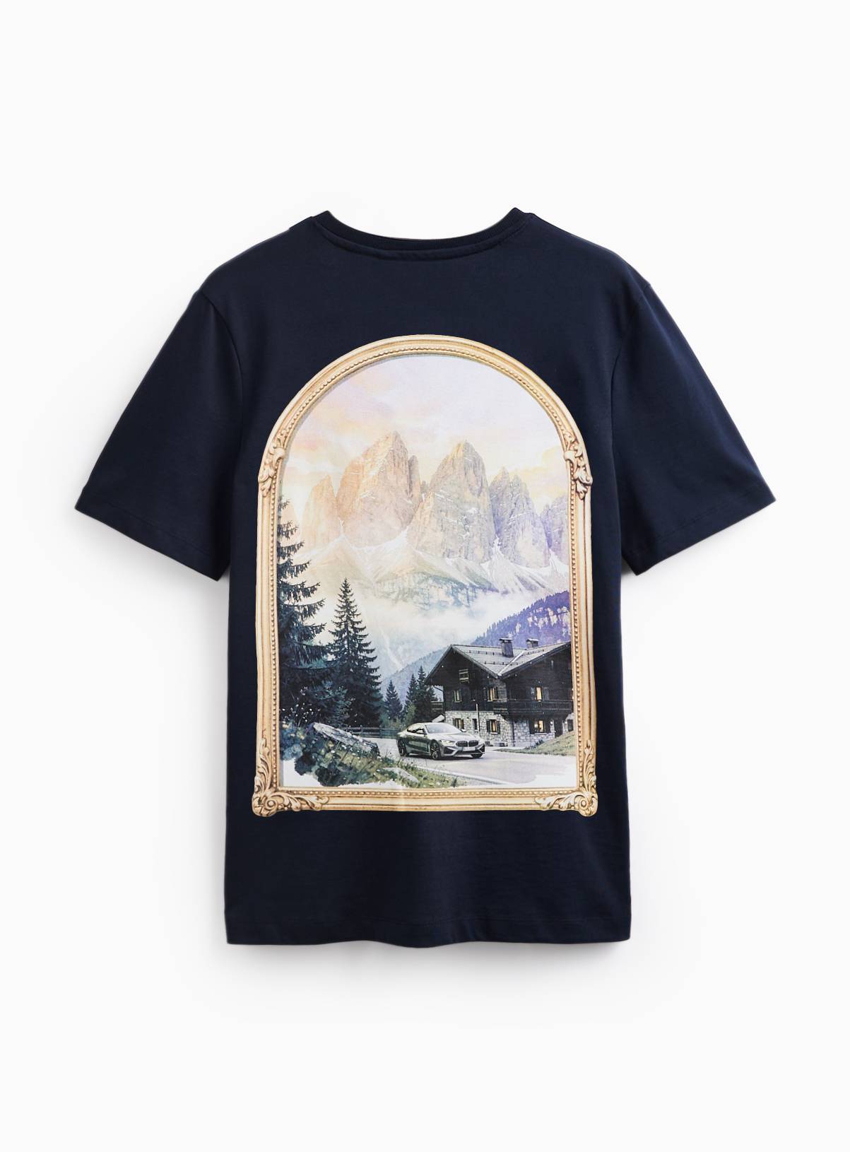 Navy Dolomites Print & Embroidered Regular Fit T-Shirt XS - Image 4