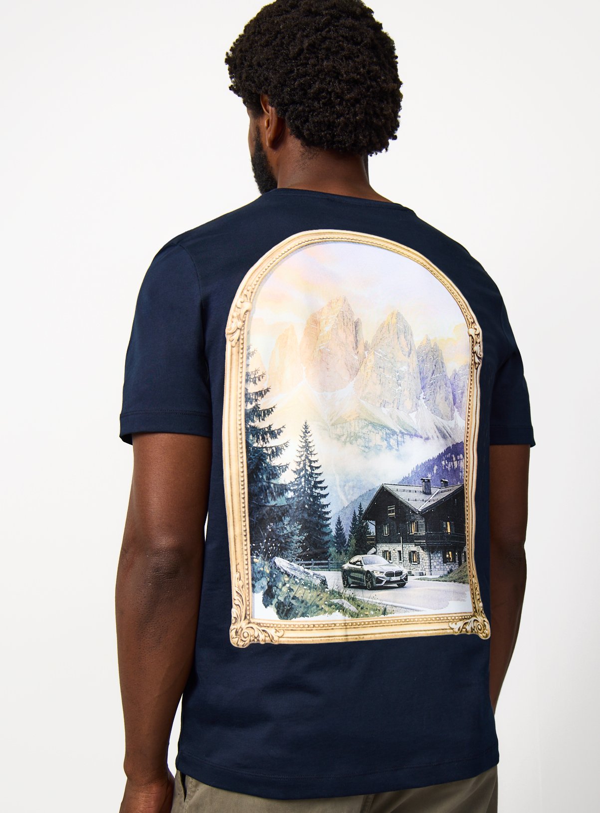 Navy Dolomites Print & Embroidered Regular Fit T-Shirt XS - Image 6 thumbnail