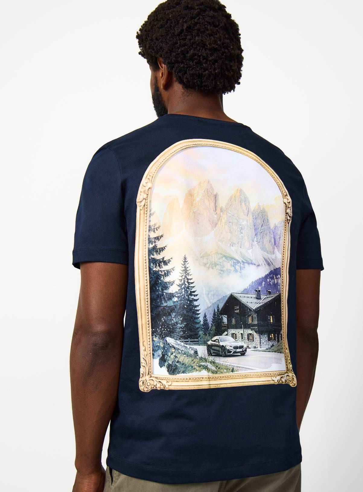 Navy Dolomites Print & Embroidered Regular Fit T-Shirt XS - Image 6