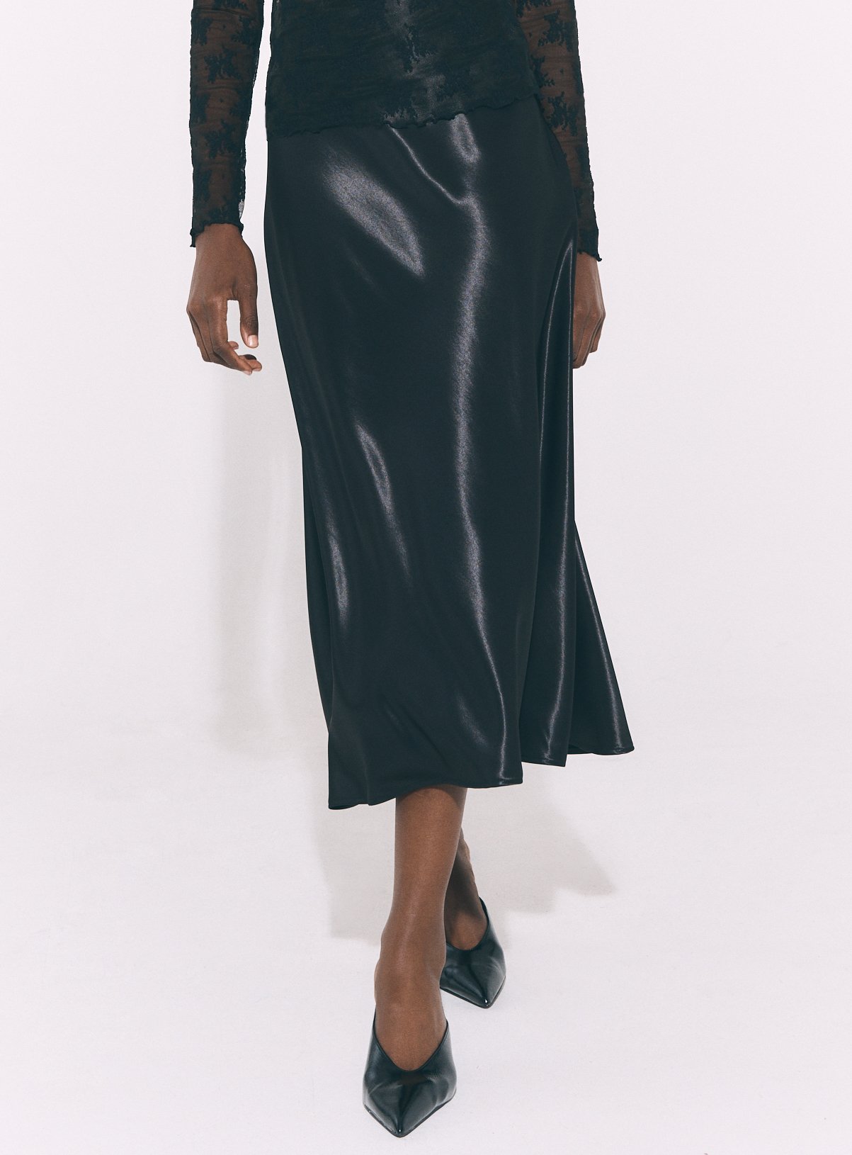 Black Heavy Satin Midi Slip Skirt 22 - Image 2 thumbnail