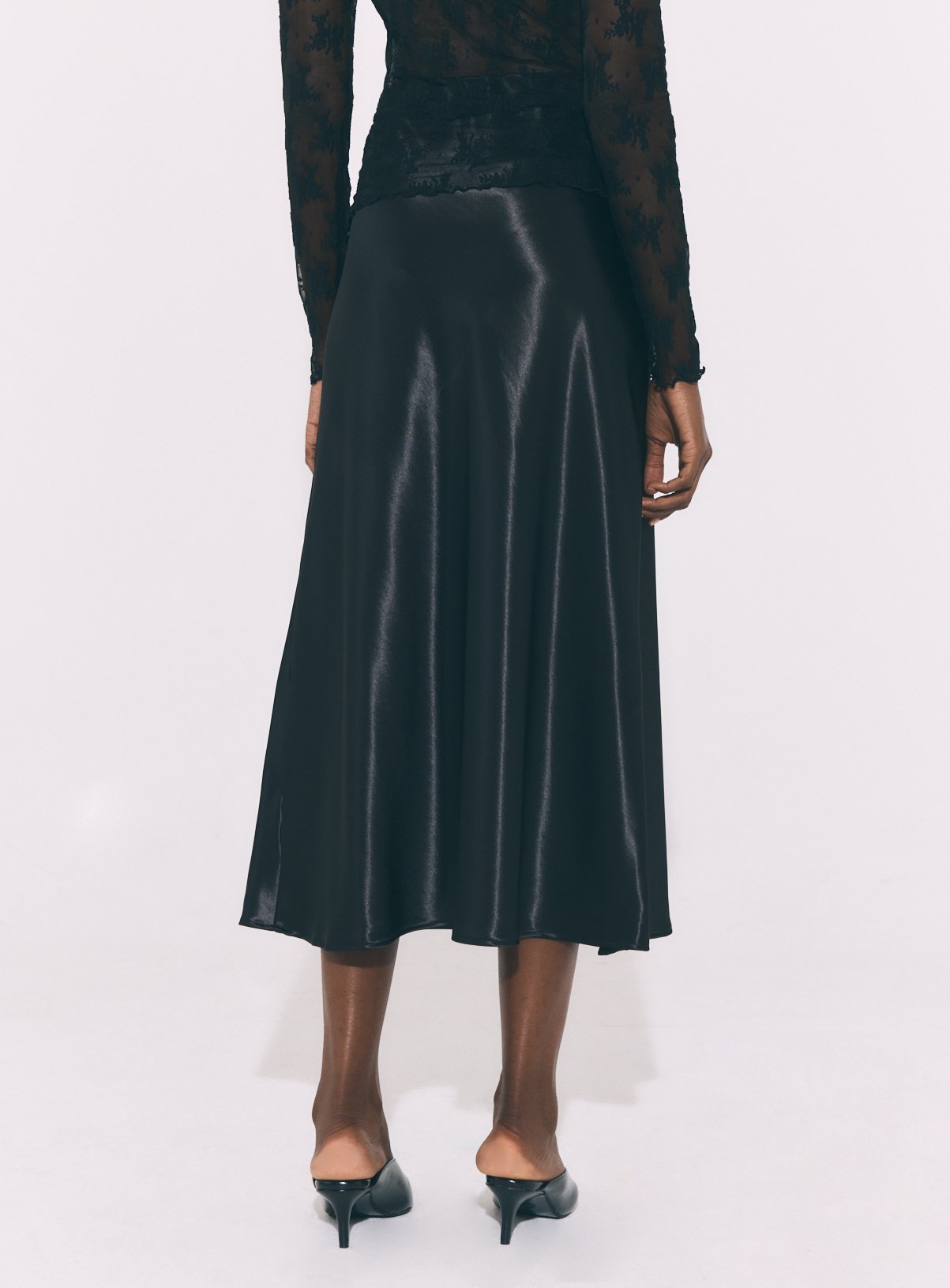 Black Heavy Satin Midi Slip Skirt 22 - Image 3 thumbnail