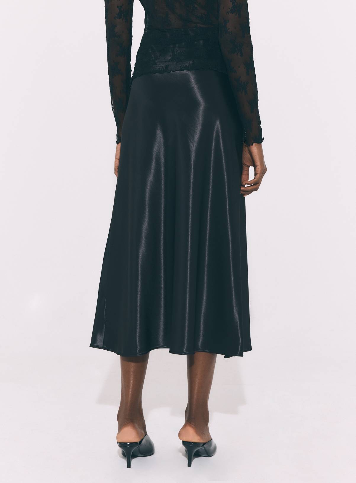 Black Heavy Satin Midi Slip Skirt 22 - Image 3