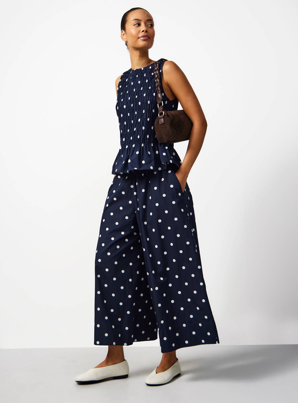 Navy Polka Dot Print Co-ord Culottes 18 - Image 2