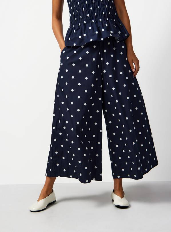Navy Polka Dot Print Co-ord Culottes 16