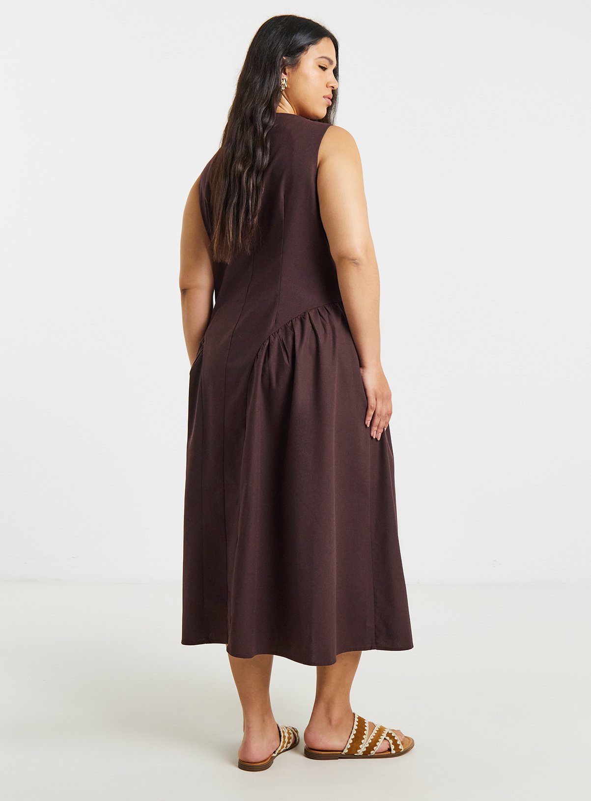 SIMPLY BE Linen Boat Neck Midaxi Dress 12 - Image 2 thumbnail