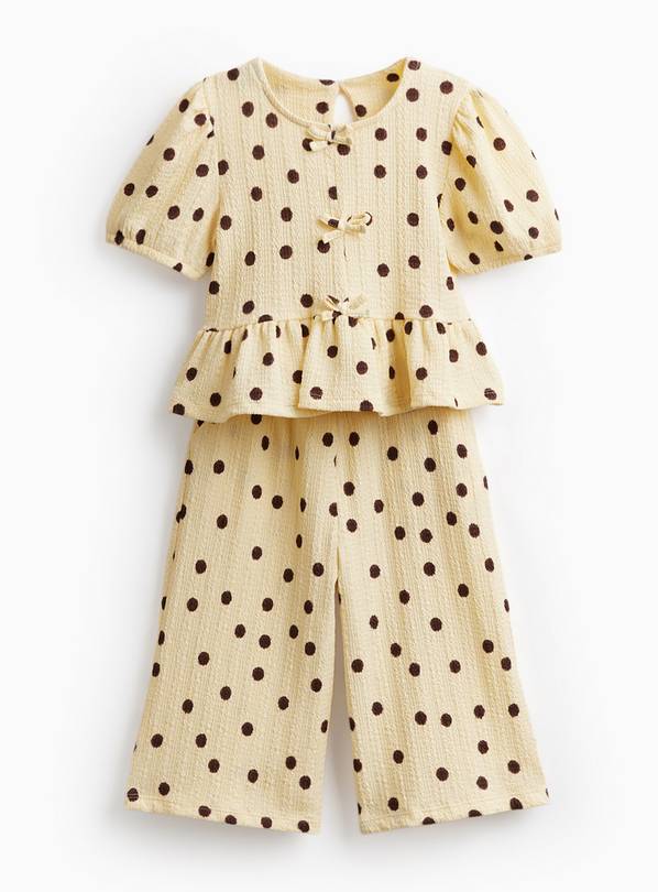 Cream Polka Dot Print Peplum Top & Trousers Set 1-2 years