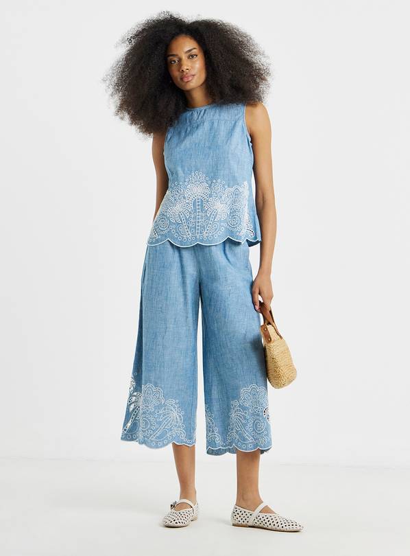 SIMPLY BE Light Wash Chambray Palm Broderie Top 28