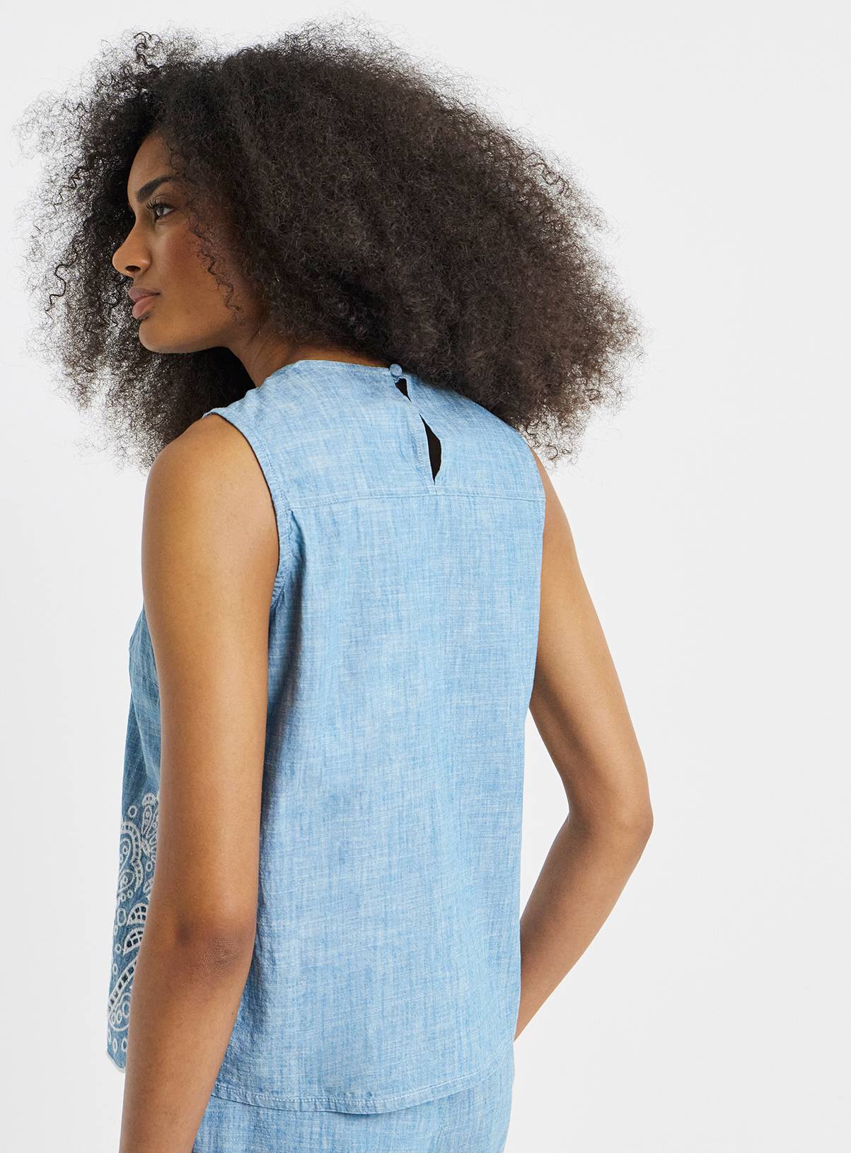 SIMPLY BE Light Wash Chambray Palm Broderie Top 24 - Image 2