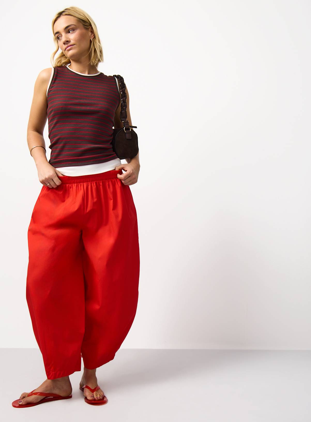 Red Poplin Balloon Leg Trousers 16 - Image 2