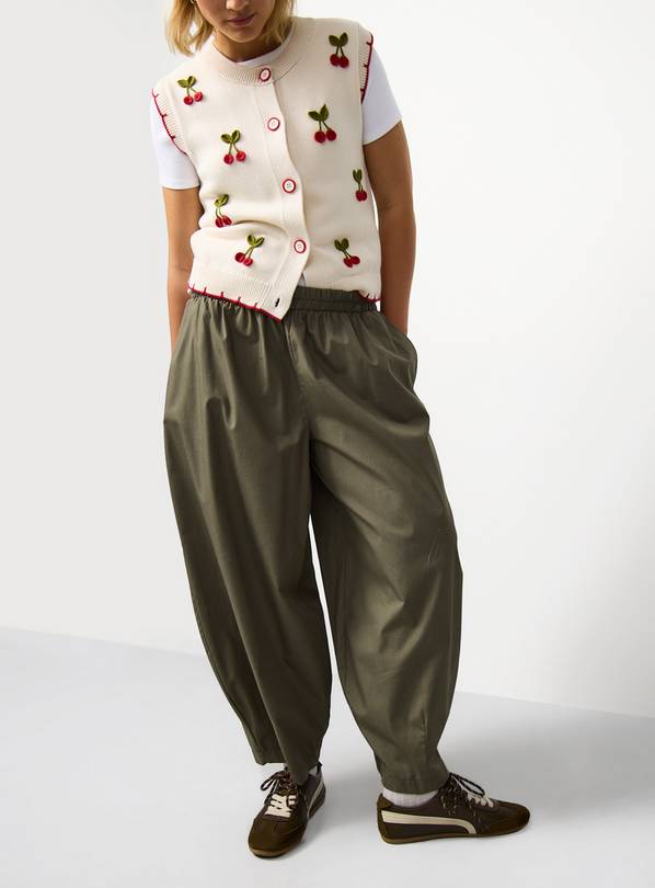 Khaki Poplin Balloon Leg Trousers 16