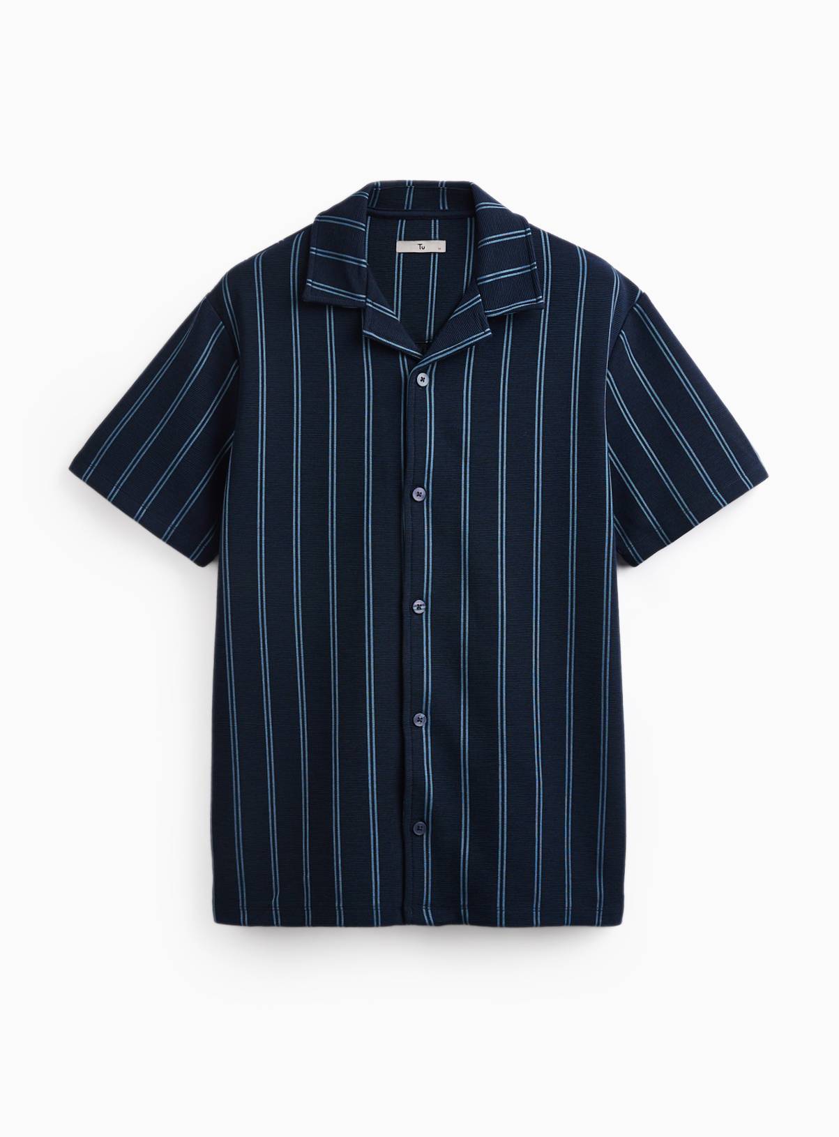 Blue Vertical Stripe Short Sleeve Shirt  M - Image 3