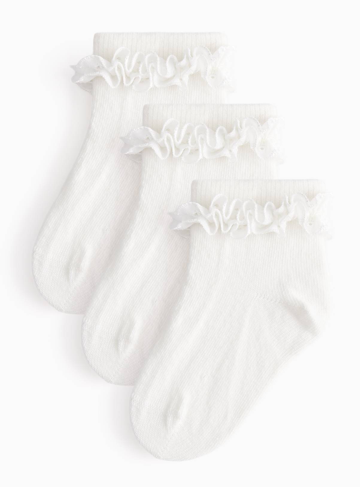 White Frilly Socks 3-Pack Up to 1 mnth - Image 1