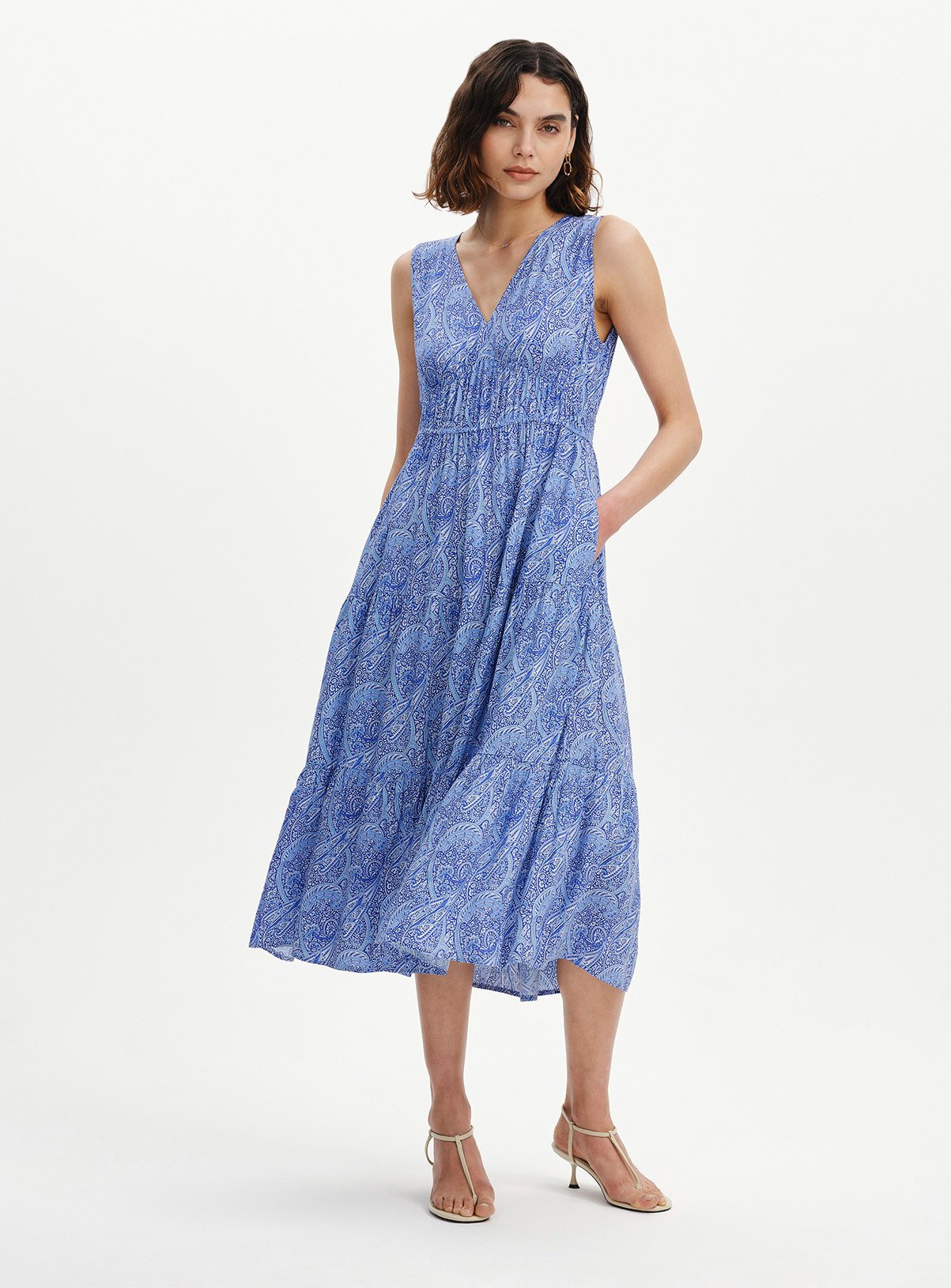 FINERY Stacey Dress Blue Paisley 8 - Image 3 thumbnail