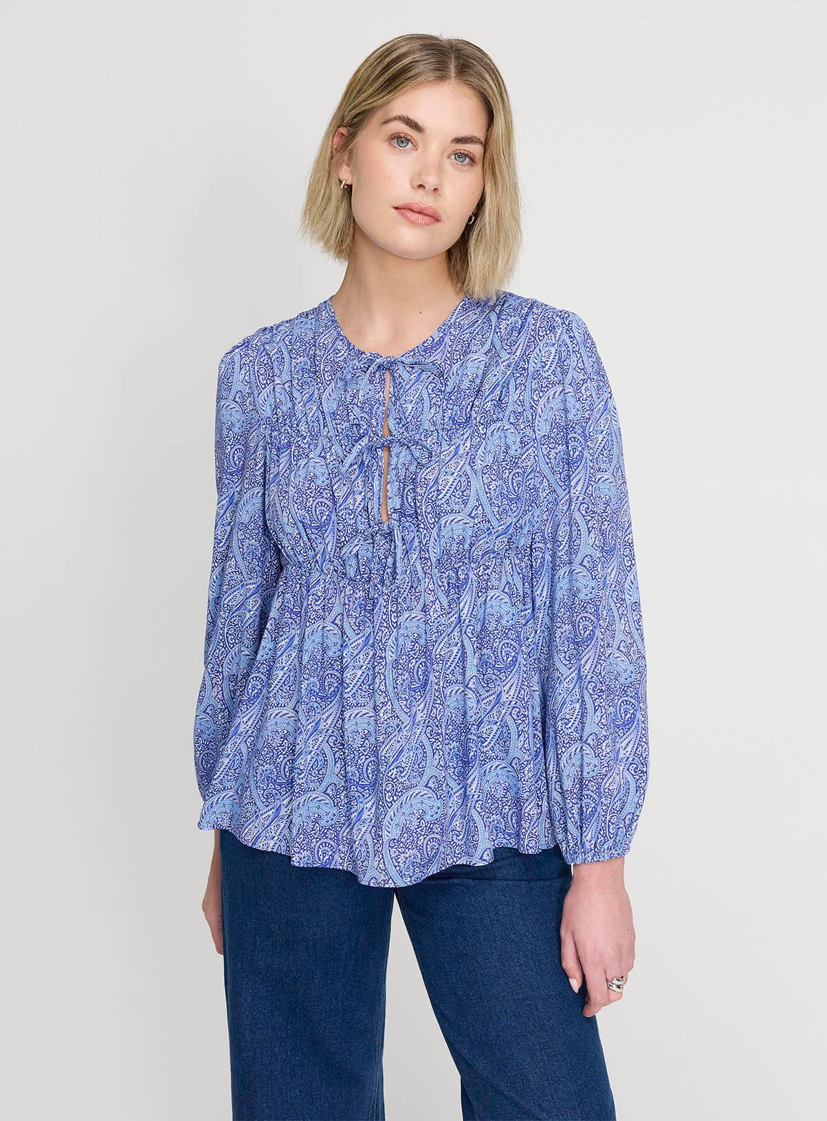 FINERY Roisin Top Blue Paisley 8 - Image 1
