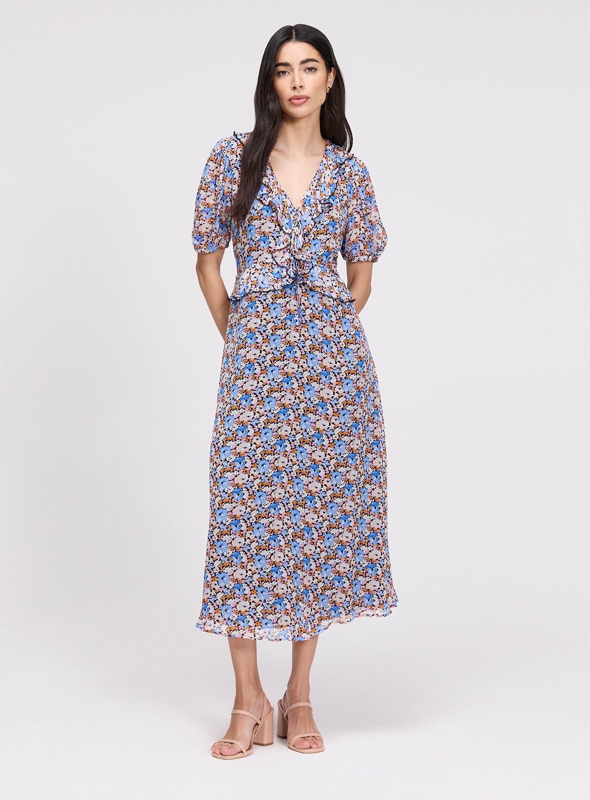 FINERY Pomona Dress Blue Floral 8 - Image 1 thumbnail