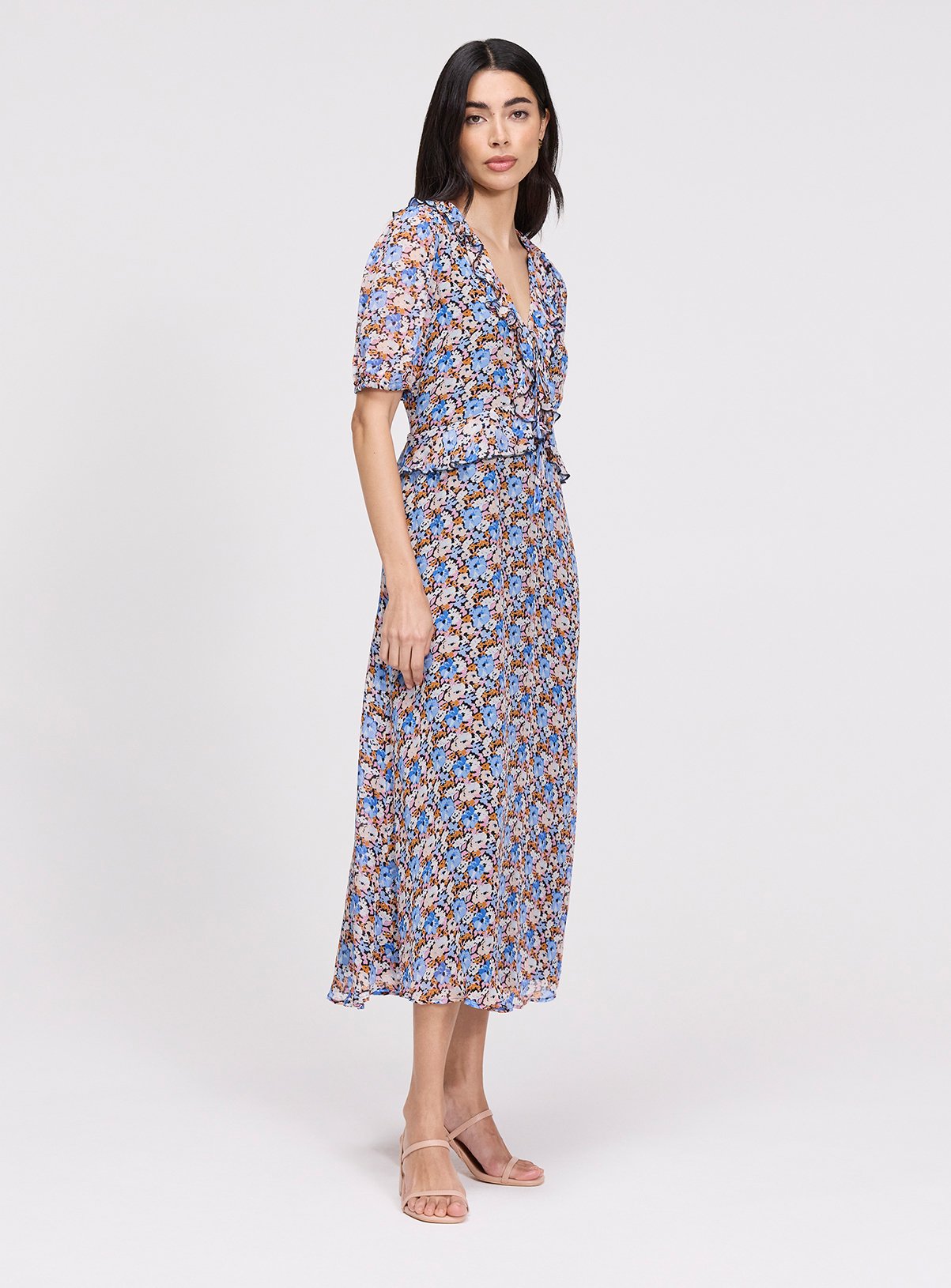 FINERY Pomona Dress Blue Floral 8 - Image 3 thumbnail