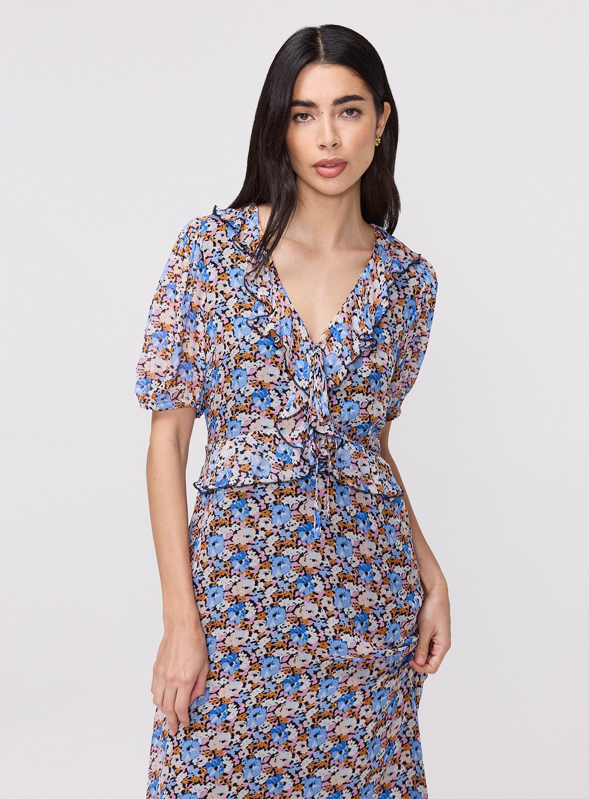 FINERY Pomona Dress Blue Floral 8 - Image 4 thumbnail
