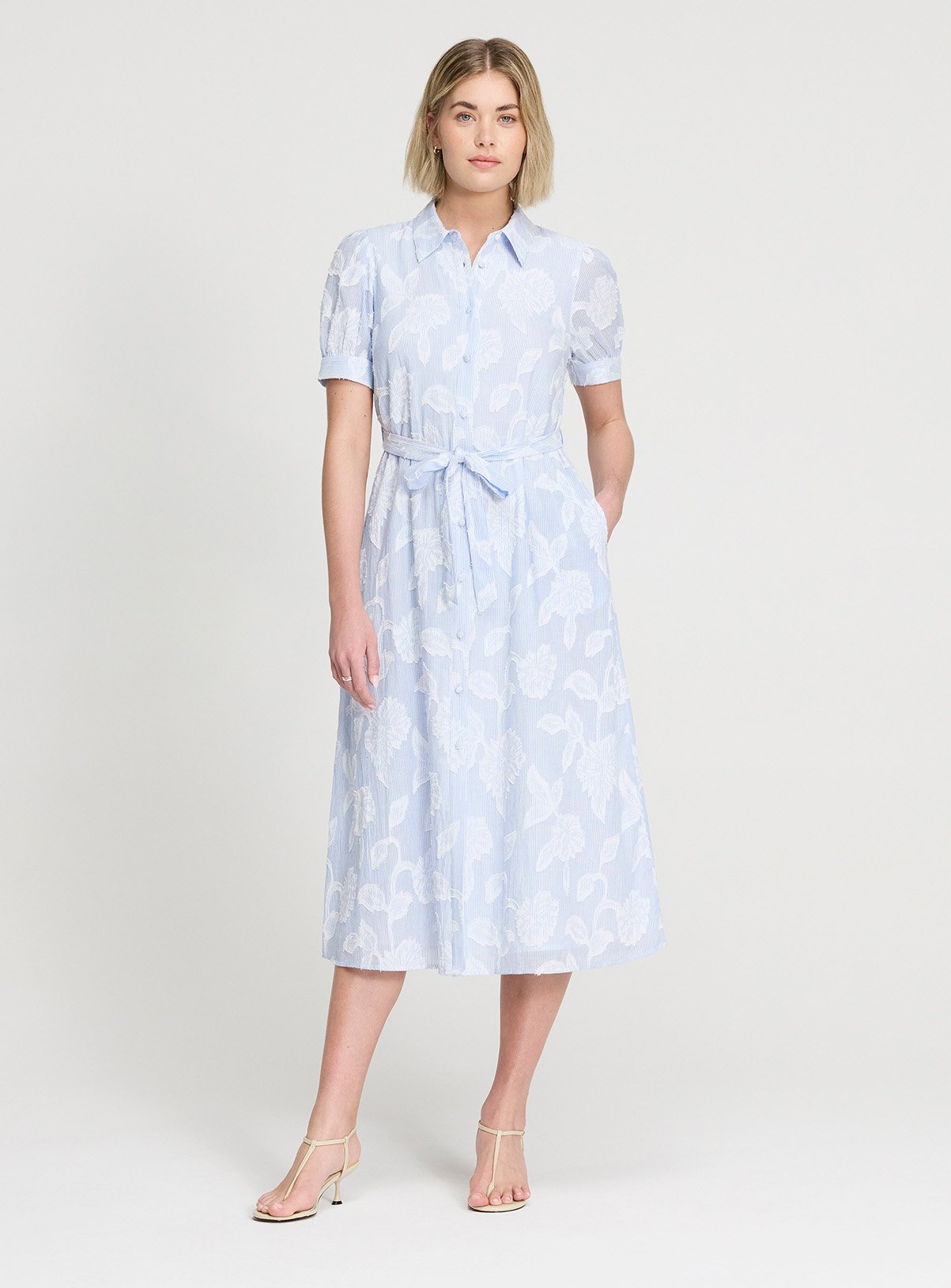 FINERY Mariah Blue Floral Stripe Shirt Dress 18 - Image 2 thumbnail