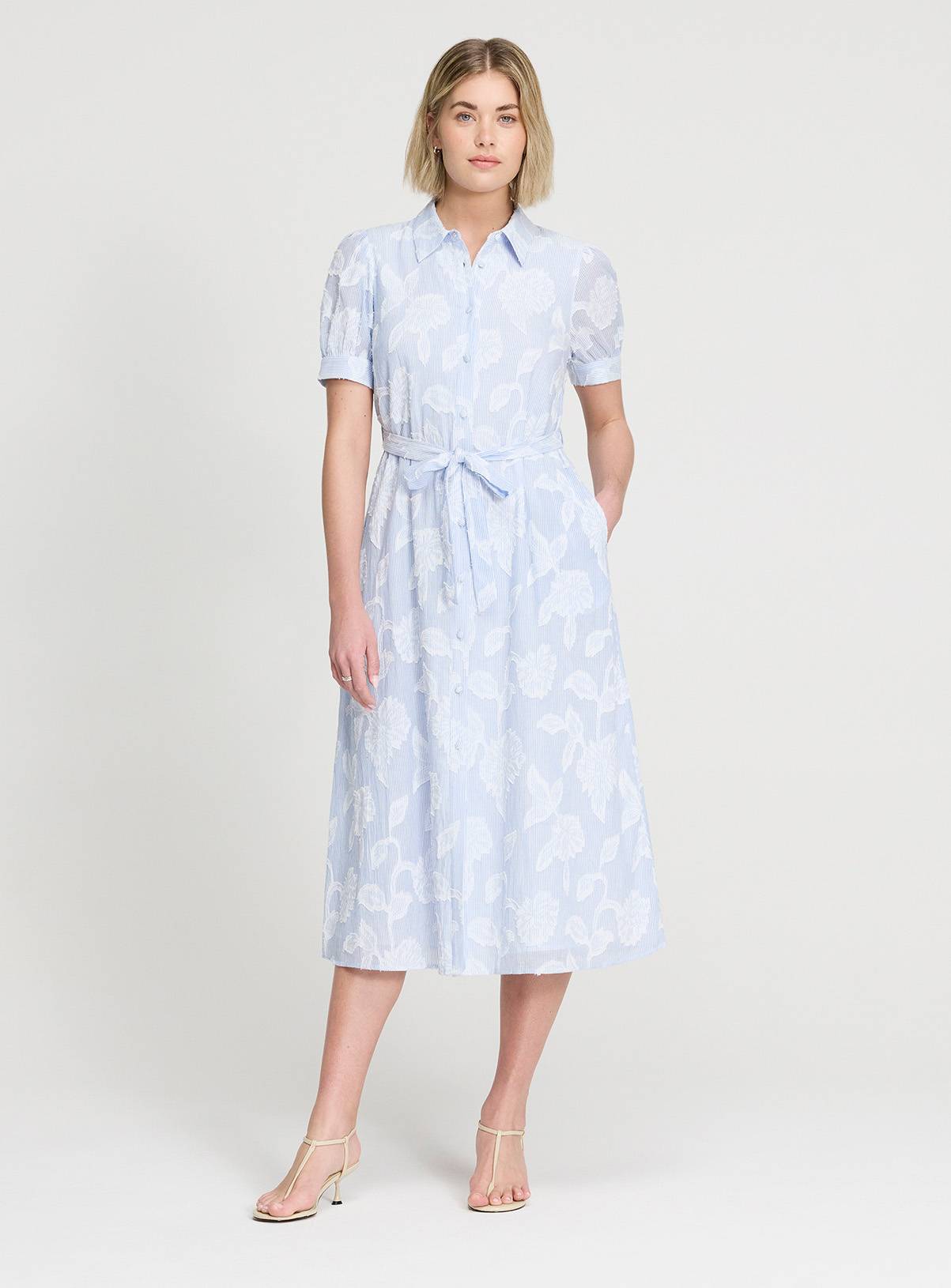 FINERY Mariah Blue Floral Stripe Shirt Dress 18 - Image 2