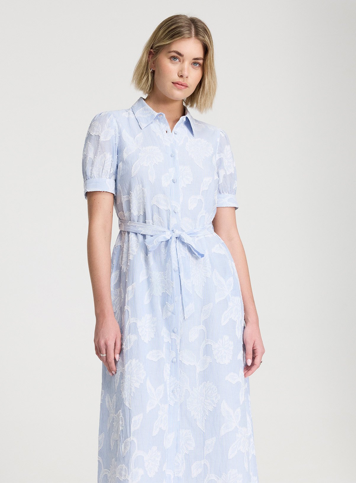 FINERY Mariah Blue Floral Stripe Shirt Dress 18 - Image 3 thumbnail