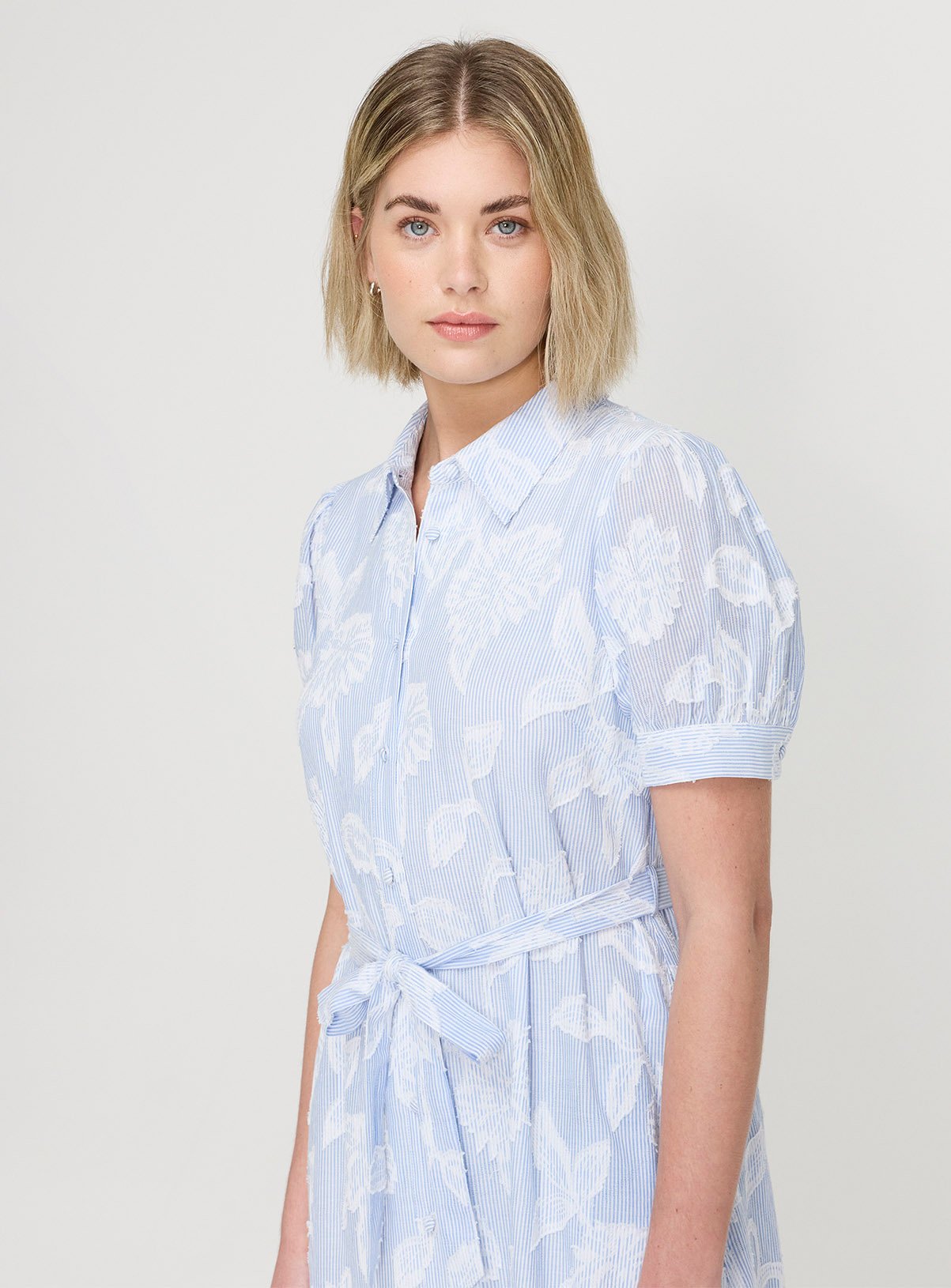 FINERY Mariah Blue Floral Stripe Shirt Dress 18 - Image 4 thumbnail