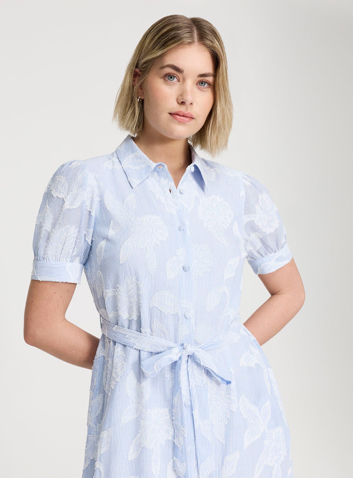 FINERY Mariah Blue Floral Stripe Shirt Dress 18 - Image 5 thumbnail