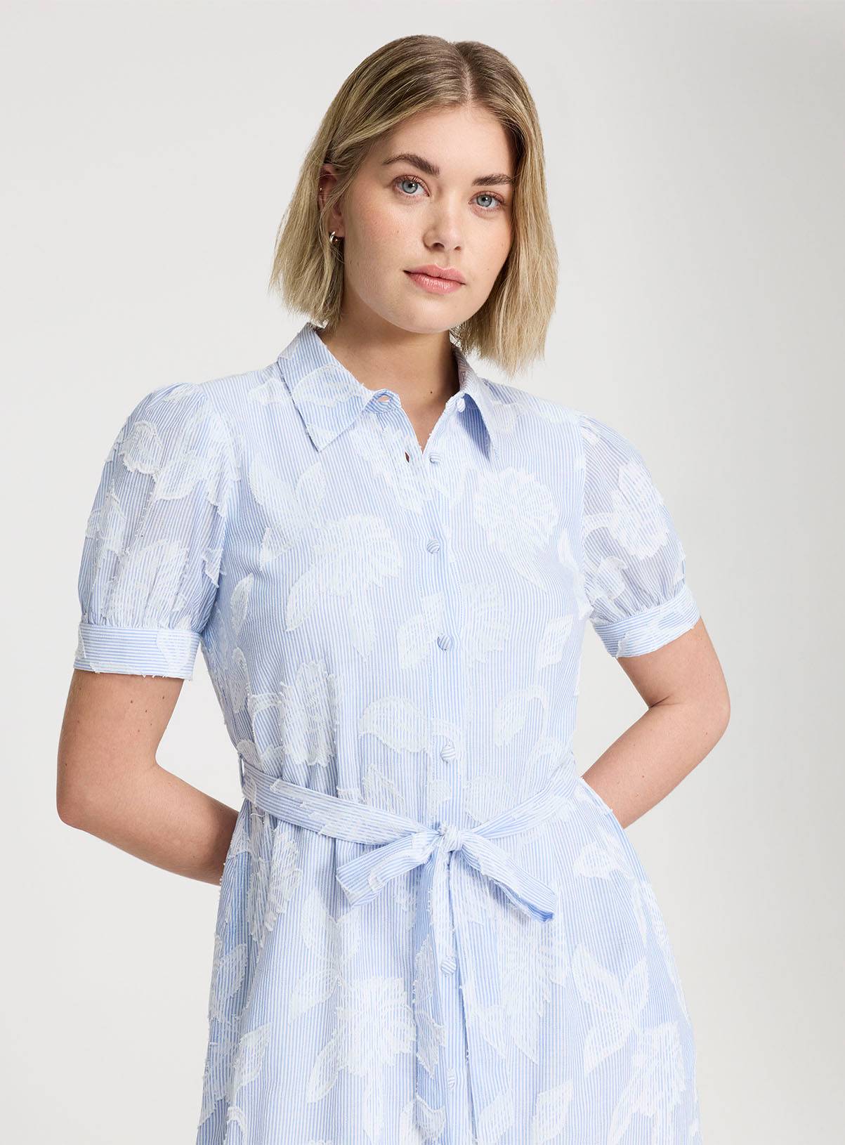 FINERY Mariah Blue Floral Stripe Shirt Dress 18 - Image 5