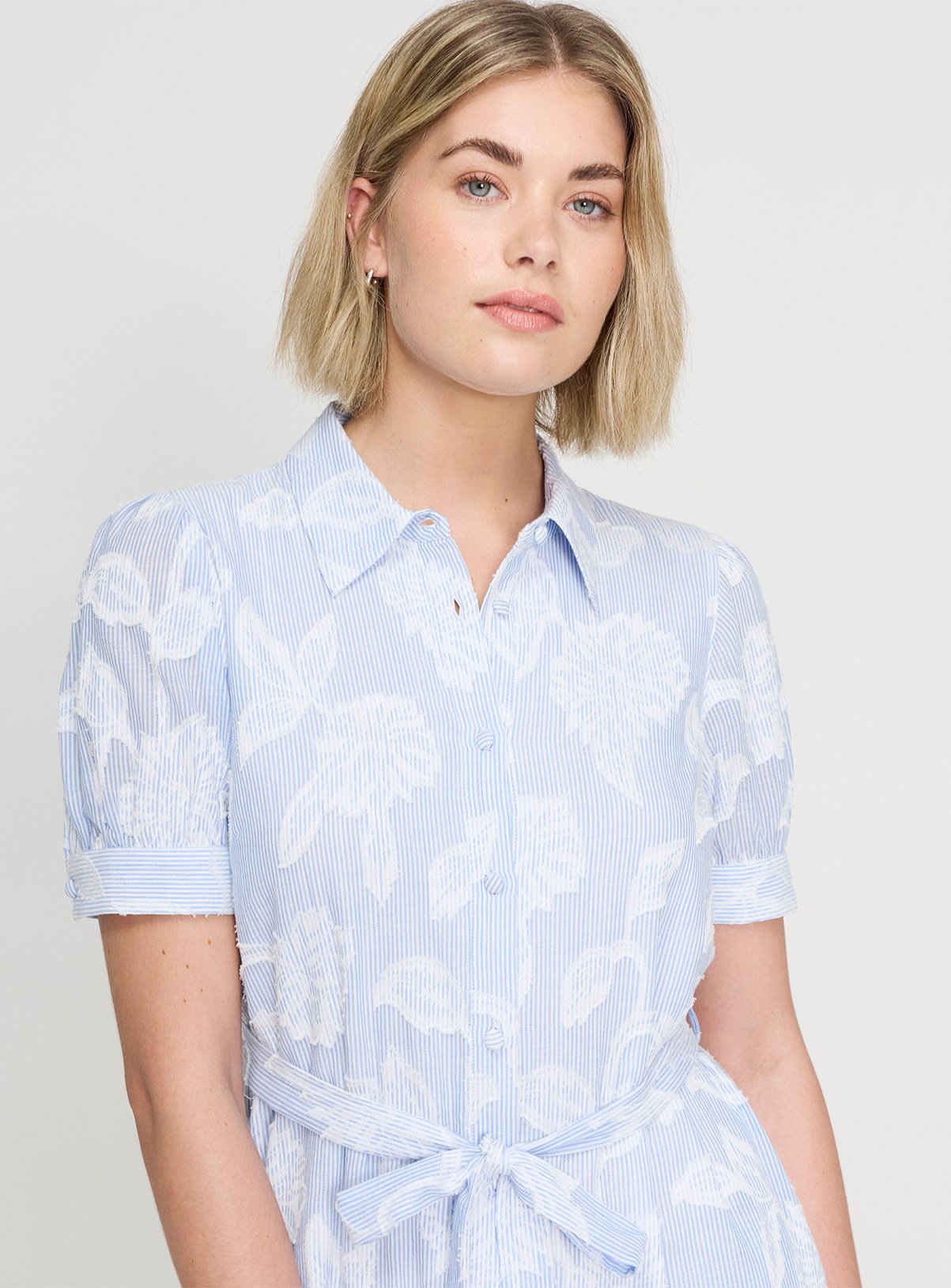 FINERY Mariah Blue Floral Stripe Shirt Dress 18 - Image 6 thumbnail