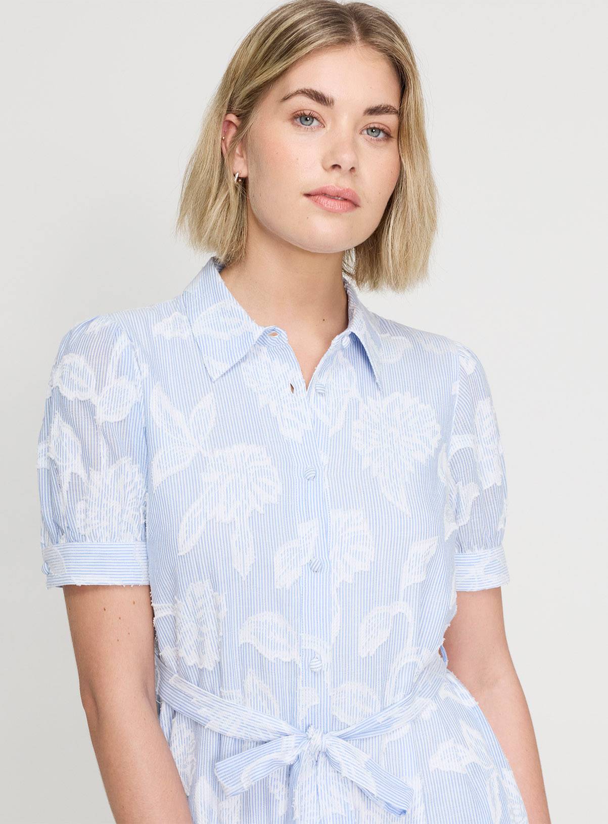 FINERY Mariah Blue Floral Stripe Shirt Dress 18 - Image 6