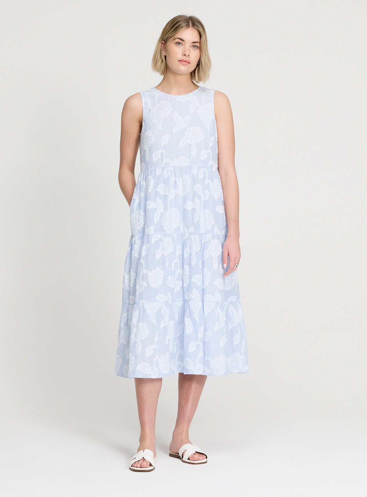 FINERY Hollie Blue Floral Stripe Tiered Dress 20 - Image 2 thumbnail
