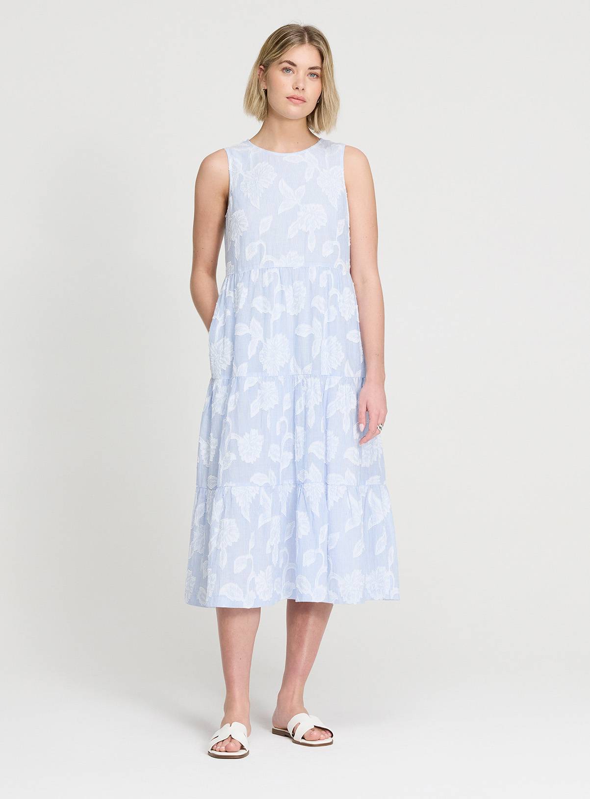 FINERY Hollie Blue Floral Stripe Tiered Dress 20 - Image 2