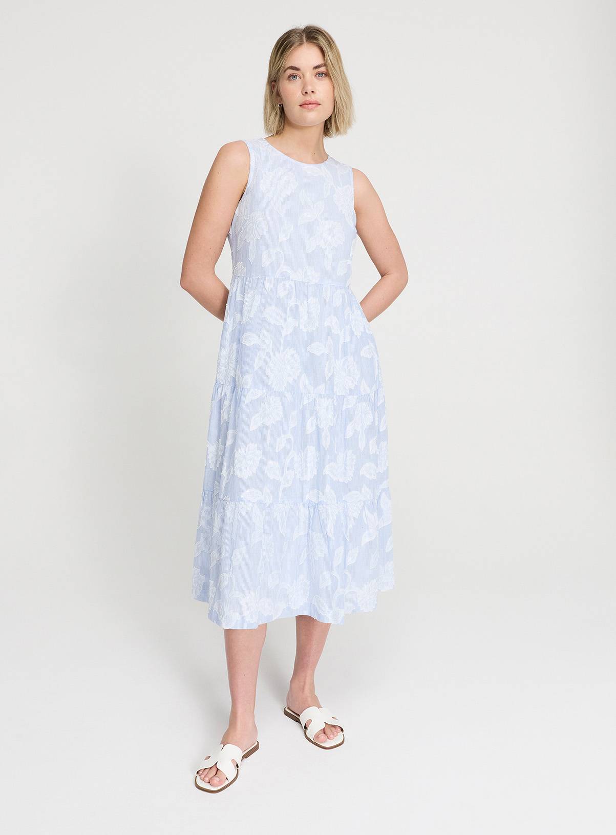 FINERY Hollie Blue Floral Stripe Tiered Dress 20 - Image 3
