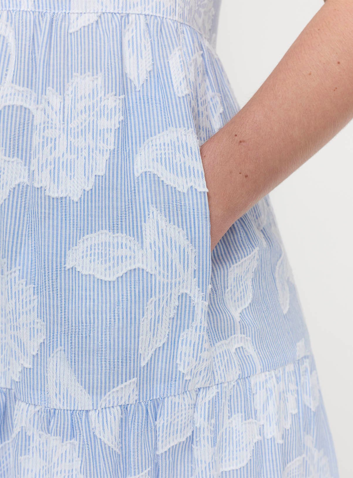FINERY Hollie Blue Floral Stripe Tiered Dress 20 - Image 5 thumbnail