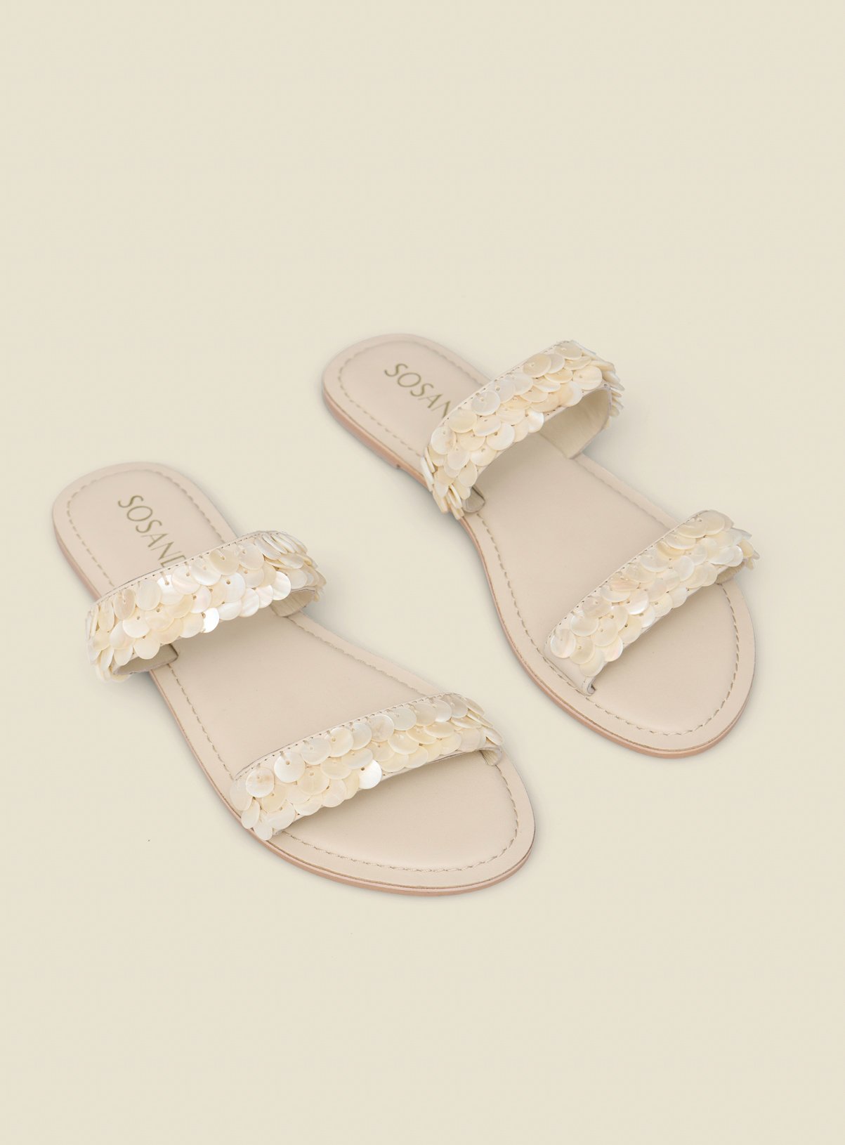 SOSANDAR Cream Shell Trim Detail Mule Leather Sandals 5 - Image 3 thumbnail