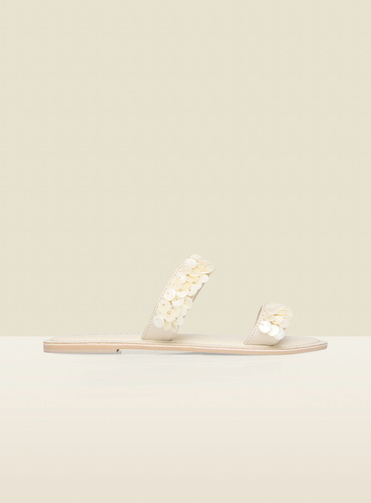 SOSANDAR Cream Shell Trim Detail Mule Leather Sandals 5 - Image 4 thumbnail