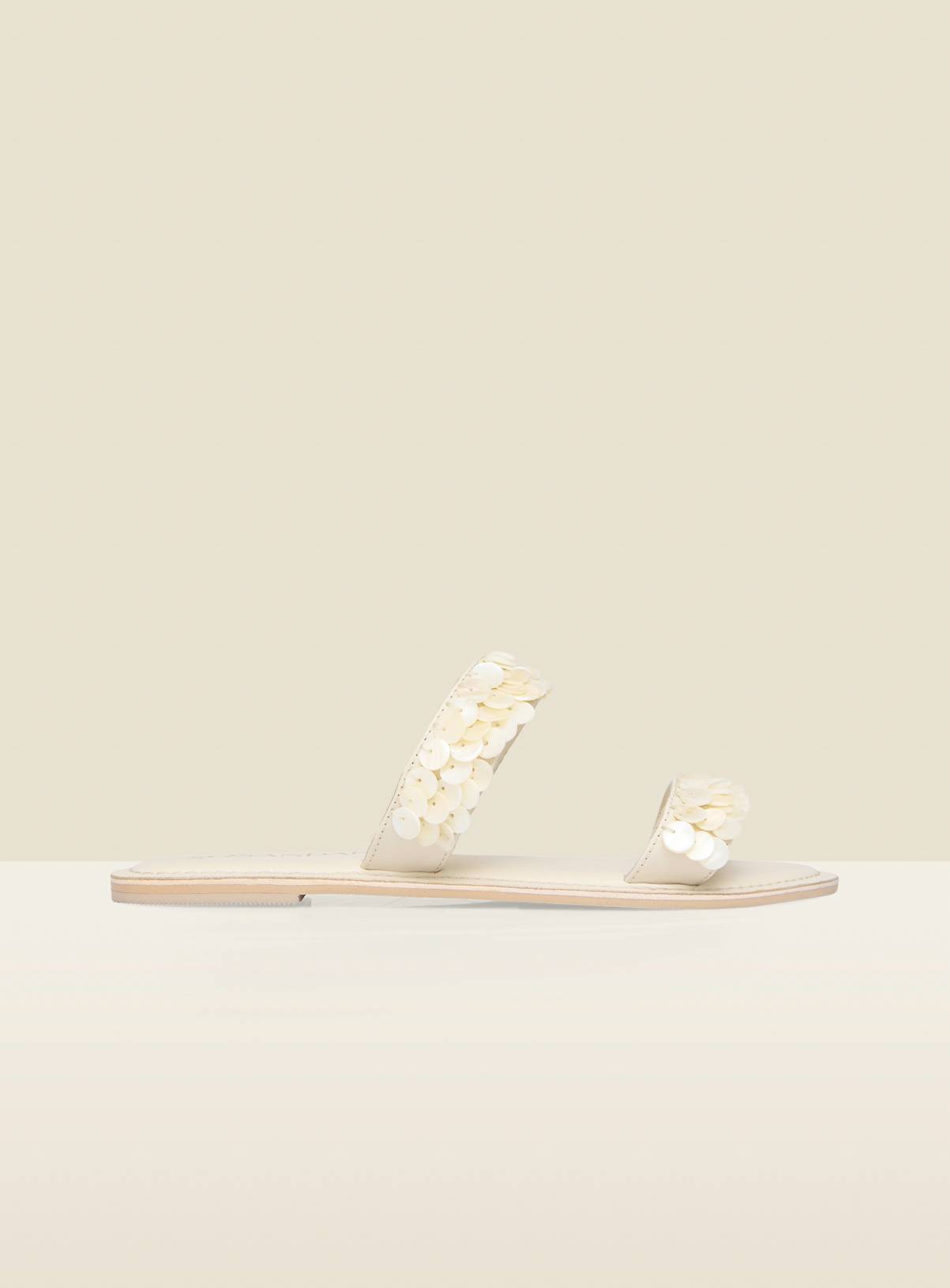 SOSANDAR Cream Shell Trim Detail Mule Leather Sandals 5 - Image 4