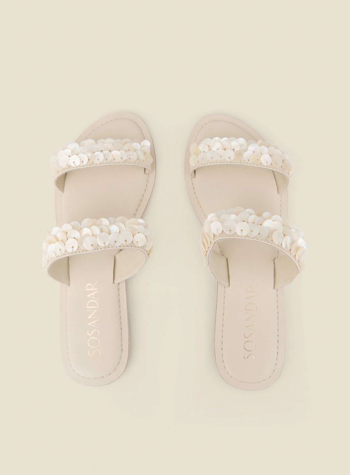 SOSANDAR Cream Shell Trim Detail Mule Leather Sandals 5 - Image 5 thumbnail